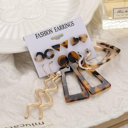 2021 Tassel Earrings For Women Vintage Leopard Snake Heart Drop Earrings Set Dangle Geometric Earring Acrylic Jewelry Set