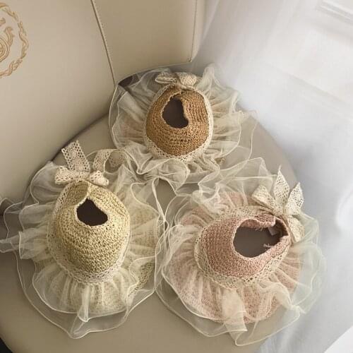 Summer Girls Empty Sunshade Hat Summer Straw Wide-brim Lace Sun Hat UV Protection Pnama Hat