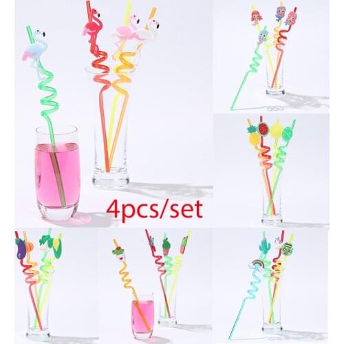 4Pcs Cartoon Lime Lemon Pineapple Watermelon Plastic Spiral Drinking Straws Children Use Birthday Party Bar Club Juice Wine Cup