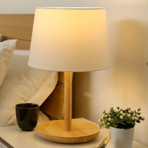 Modern Bedroom Bedside Table Lamp Light Luxury Creative Living Room Solid Wood Fabric Hotel Restaurant Bar LED Decorative Lamp