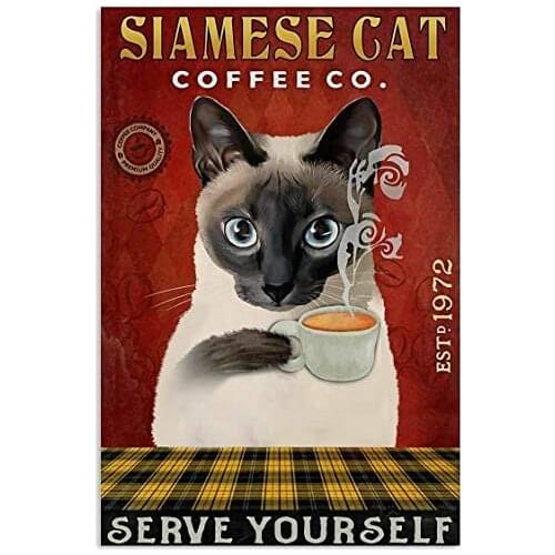 Old-Fashioned Tin Sign Serve Yourself Siamese Cat Metal Sign Coffee Shop Bar Club Wall Decoration 8x12 es