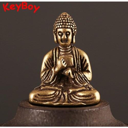 Pure Copper Buddha Ornaments Car Key Chain Pendants Brass Sakyamuni Mini Statue Keyring Hanging Jewelry Vintage Crafts Keychains