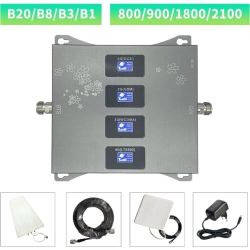 B20 800 900 1800 2100 Mhz Cell Phone Booster Four-Band Mobile Signal Repeater 2G 3G 4G Cellular Amplifier LTE GSM UMTS DCS