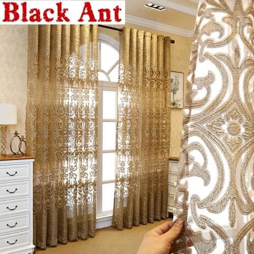 High-end Luxury European Embroidered Curtains Window Screen Tulle Living Room Bedroom Villa Palace Golden Finished Drapes ZH431F