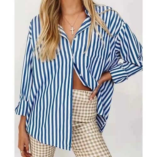 2021 Striped Womens Shirts Blouses Long Sleeve Y2K Sweet Womens Tops and Blouses Summer Casual Loose Shirts Female Blusas
