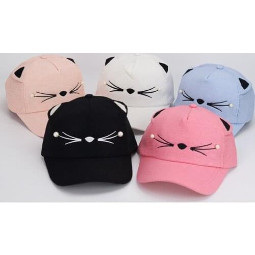 Baby Cat Ears Pearl Beseball Cap Hip Hop Hat For Girls And Boys Summer Snapback Hat Cartoon Children Sun Cap