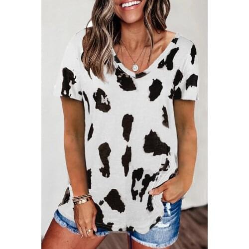 Womens Top Summer Leopard Print Leisure Short Sleeves Harajuku Loose T-Shirts Womens Clothing 2021 Y2K Ropa Mujer Kawaii Tops