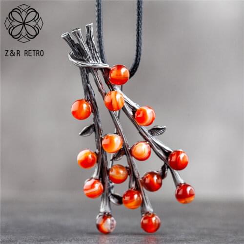 Branches Long Necklace for Women Vintage Plant Jewelry Flower Pendants Color Stone Beads Suspension Rope Chains Choker Jewellery