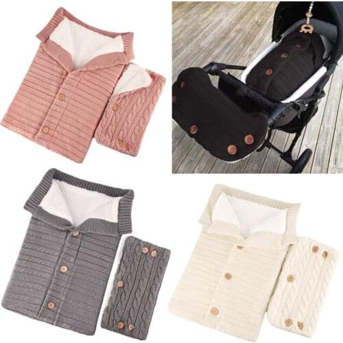 Winter Warm Baby Swaddle Blanket Newborn Thick Knitted Stroller Sleeping Bag Toddler Infants Sleepsack Envelope With Hand Muff