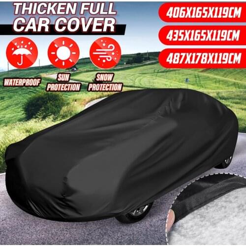 2 Layer Thicken Heavy Duty Full Car Cover Cotton Lined Snow Cover Black Waterproof Anti UV S/M/L Universal Auto Cover