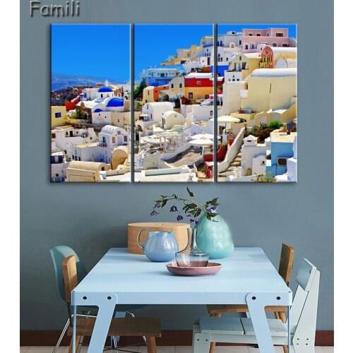 3 Panel Modern Painting Home Decorative Art Picture Greece Santorini Island Scenery Printed Painting Living Room Wall Hanging