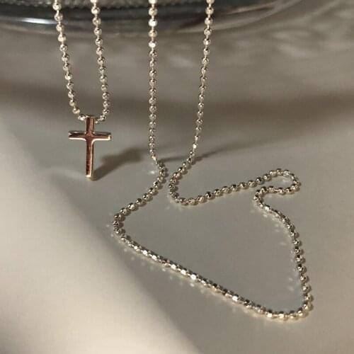 ALLNEWME 2021 New Style Beaded Cross Pendant Necklace for Women Silver Color Beads Chains Necklaces Minimalist Statement Jewelry