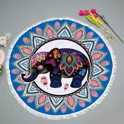 Bohemian Elephant Round Beach Towel Boho Indian Tassel Tapestry Floral Yoga Mat Lotus Flower Toalla Blanket 150cm Dropshipping