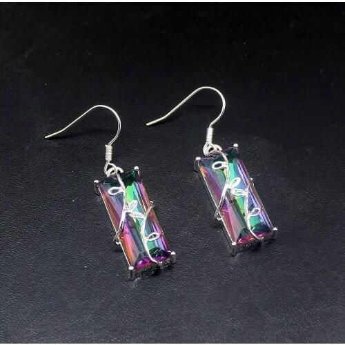 Hermosa Handmade Mystical Fire Topaz Perfect Genuine 925 Silver Dangle Drop Hook Earrings Jewelry Gifts for Women Girls 20214152