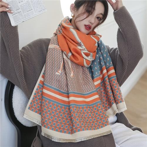 Thick 180*65cm Warm Print Winter Cashmere Scarf Women Hijab Blanket Shawl Wrap Foulard Female Soft Echarpe Bufanda 2021 Pashmina