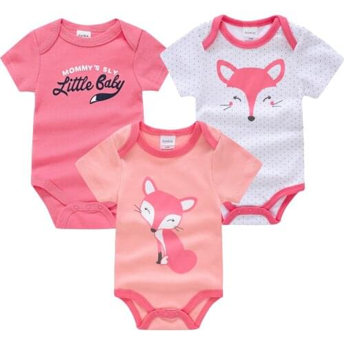 Kavkas Clothes Set Newborn Summer 100%Cotton Fox Theme Three Piece Set Short Sleeve Baby Bodysuit roupa de bebe