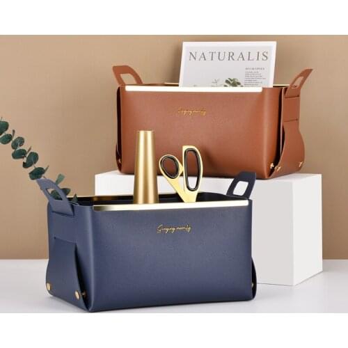 Creative Nordic Cosmetic box Luxury Makeup Case Household Leather Storage Basket Tray with Handle Desktop Finishing Organizer