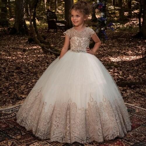 Flower Childrens Dream Wedding Party Dinner Lace Dress Girls Birthday Party Ceremony Peng Ball Dress vestidos de fiesta