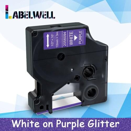 Labelwell 2056094 12mm tape White on Purple Glitter for Dymo LabelManager 160 280 Label Maker for Dymo D1 2056094 printer ribbon
