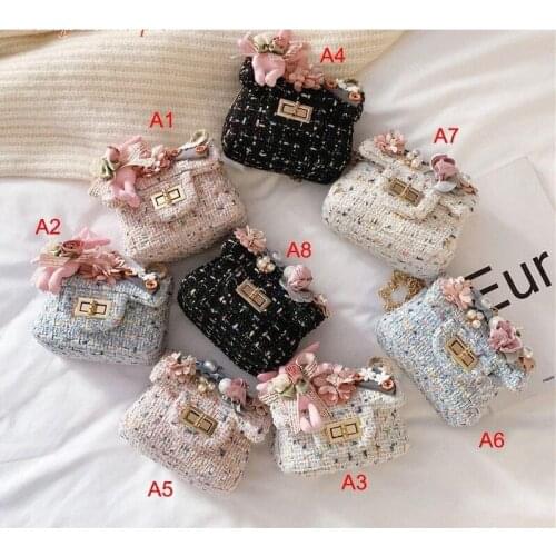 Child Girls Chain Bag Linen Small Square Flower Decoration Exquisite Hasp Bag