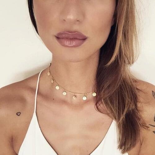 Fashion Gold Coins Pendant Necklace For Women Wedding Party Jewelry Gifts Ladies Shiny Tassel Sequins Chain Choker Necklaces