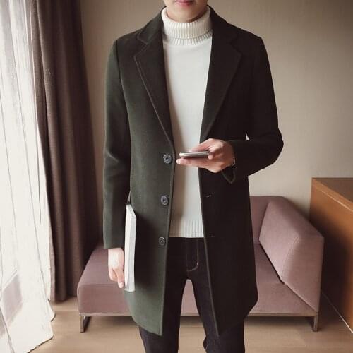 Fashion Mid-Length Woolen Coat Autumn New Korean Style Handsome Formal Coat Slim Trench Coat Long Keep Warm Outwear Winter Coat
