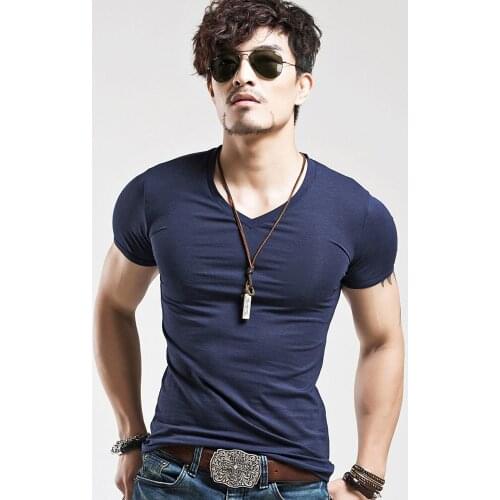 Mens T-Shirt Cotton Polyester Blended V Neck/O Neck Solid Slim Fit Fitness Comfortable T-Shirts For Male Clothing T-shirts