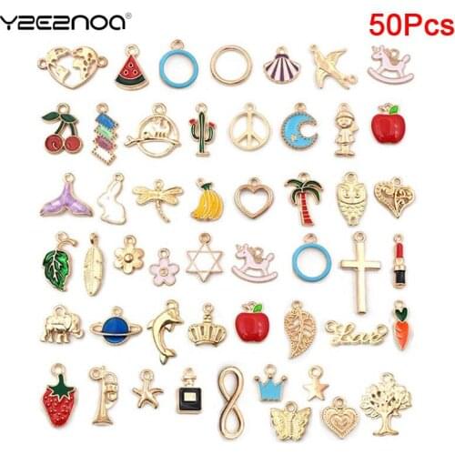 50PCS/set Animals Fruit Flamingo Mixed Enamel Pendants Charms Craft For DIY Decoration Neckalce Earring Key Chain Jewelry Making