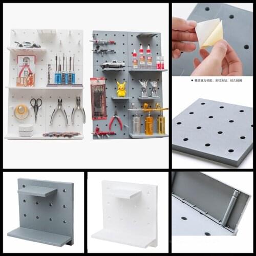 Home Use Wall Shelf With Sticker Pegboard PP Hole Board Wall Hanging Hooks Organizer Scale Models Working Tools