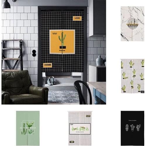 Nordic Cactus Cotton Hemp Door Curtain Bedroom Half Panel Curtain Doorway Hanging Curtain Kitchen Partition Blackout Curtain