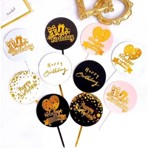 New Balloon Acrylic Happy Birthday Cake Topper Gold Gift Box Birthday Cupcake Toppers for Baby Birthday Party Cake Decorations