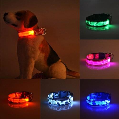 Pet Dog Cat Adjustable LED Light Pet Safety Collars Camouflage Stylish Flashing Glow Necklace Bright Luminous Puppy Dog Collar