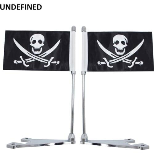 Motorcycle Flag Pole Trim Skull Pirate Flagpole Exhaust Pipe Mount Side For Harley Touring Road King Street Glide FLHT Chrome