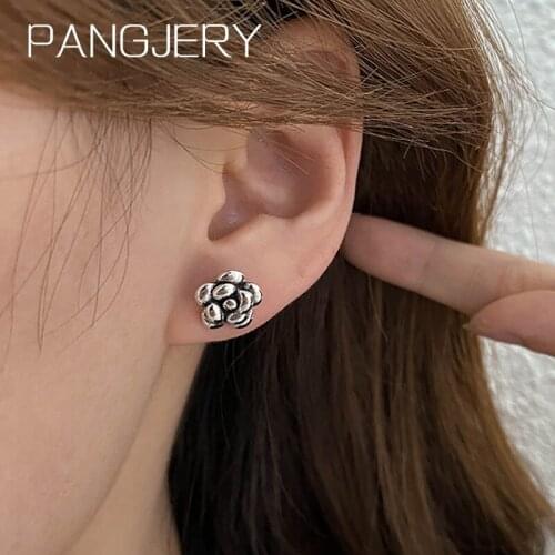 PANGJERY 925 Sterling Silver Earrings for Women INS Fashion Charming Vintage Punk Style Beautiful Flower Party Fine Jewelry Gift