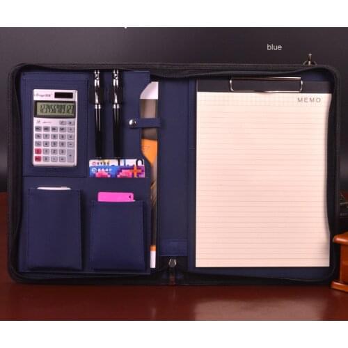 PU Leather Folder Organizer For Document Business Multifunction Manager bag Padfolio A4 File Folder With Calculator writing pad