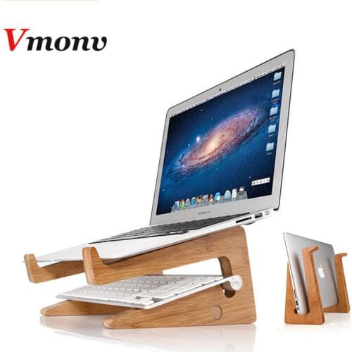Vmonv Increased Height Cooling Bamboo Laptop PC Stand for Macbook Air Pro Retina Vertical Base Bracket for 15 Inch Notebook PC