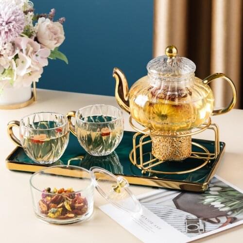 Nordic Simple Creative Glass Water Set Candle Holder Home Flower Teapot Flower Tea Cup Holder Afternoon Tea Set