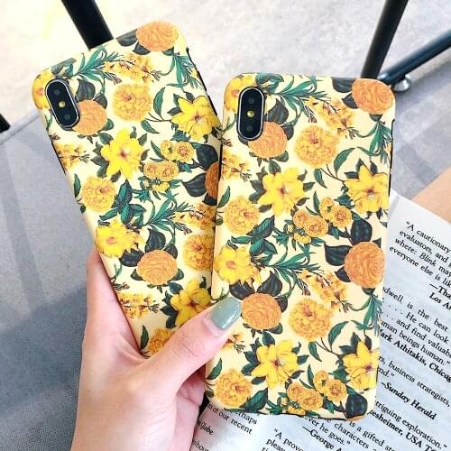Simple Fashion Phone Case for iPhone 12 Mini 11 Pro Max XR XS SE 2020 7 8 Plus Etui Yellow Flower Soft IMD Protection Back Cover