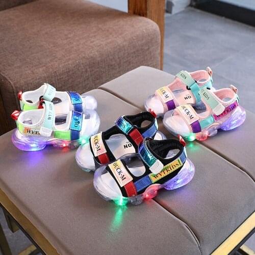 Childrens Casual Sandals For Boys LED Shoes With Lights Luminous Sandals Kids Girls Glowing Soft Sole Beach Shoes Size 21-30