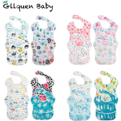 4 Pack Infant Baby Polyester Bib Anti Wear Waterproof Feeding Bib with Food Catcher Washable Baby Bibs for Unsex Babies