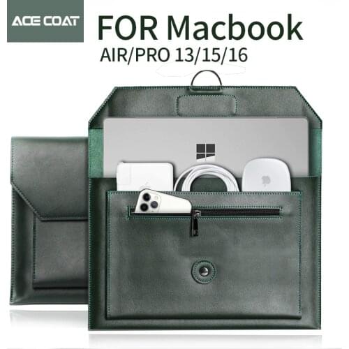 ACECOAT Notebook Bag Dark Green Split Leather Laptop Bag for Macbook Air /pro 15/16 Laptop Sleeve 13 case set 2020 bundle