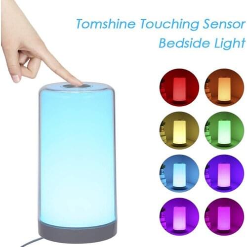 LED Colorful Night Light Acrylic Lampshade Touch Control Bedside Table Lamp Portable Cylindrical Desk Atmosphere Lamp EU Plug