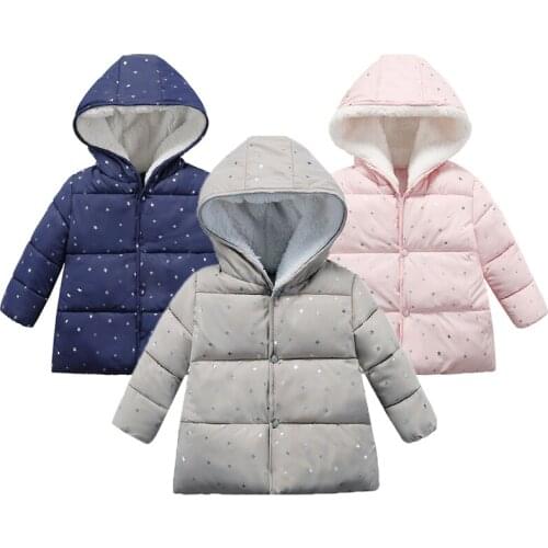 Keep Warm Kids Jacket Star Printing Cotton Girls Jackets Hooded Leisure Three-breasted buckle Girl Coat 1-5 Year Old Kid Clothes