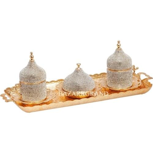 TURKISH COFFEE SET WITH STONE DUAL STONE COFFEE SET - STONE - YELLOW GOLD OR SILVER YOUR AWESOME ELEGANT SET FREE SHİPPİNG