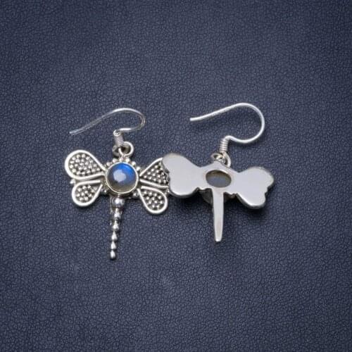 Natural Blue Fire Labradorite Handmade Unique 925 Sterling Silver Earrings 1.25" Y0537