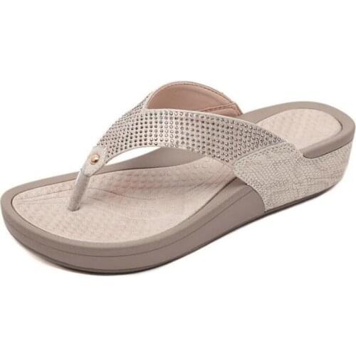 2021New Women Floral Beaded Sequin Embellishment Mesh Slippers Flip Flop Sandal Wedge platformshoes sandalia feminina