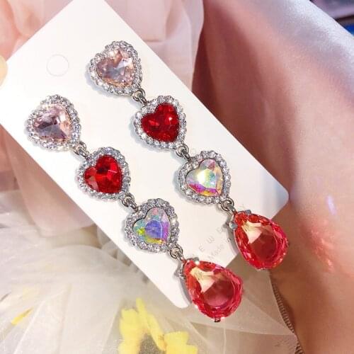 Women colorful crystal heart earrings retro elegant female earrings fashion and shiny jewelry