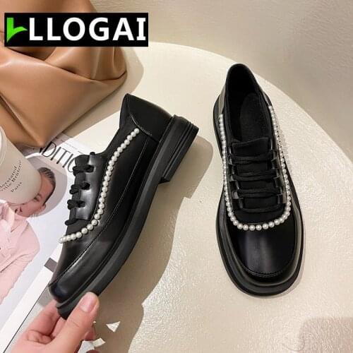 Fashion Retro British Wing Tip Oxfords Women Lace Up Fashion Chunky Platform Derby Shoes Summer Casual Cozy Shoes Woman Beads