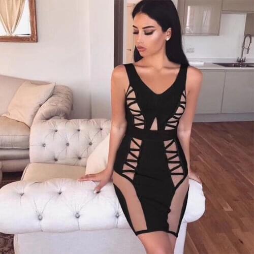 Women Bandage Dress 2017 Rayon Sleeveless Summer New Arrivals Sexy Patchwork Vestido Bodycon Bandage Dress Club Party