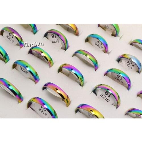 100pcs Lot Wholesale Colorful Rainbow 316L Stainless Steel Fashion Glossy Rings for Women Men Classic Jewelry anillos mujer